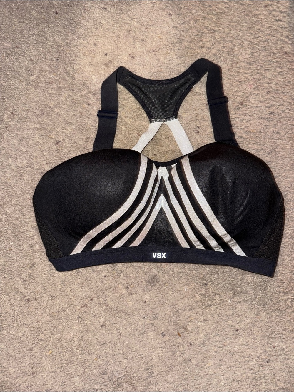VSX Black Sports Bra with Silver Chevron Stripes